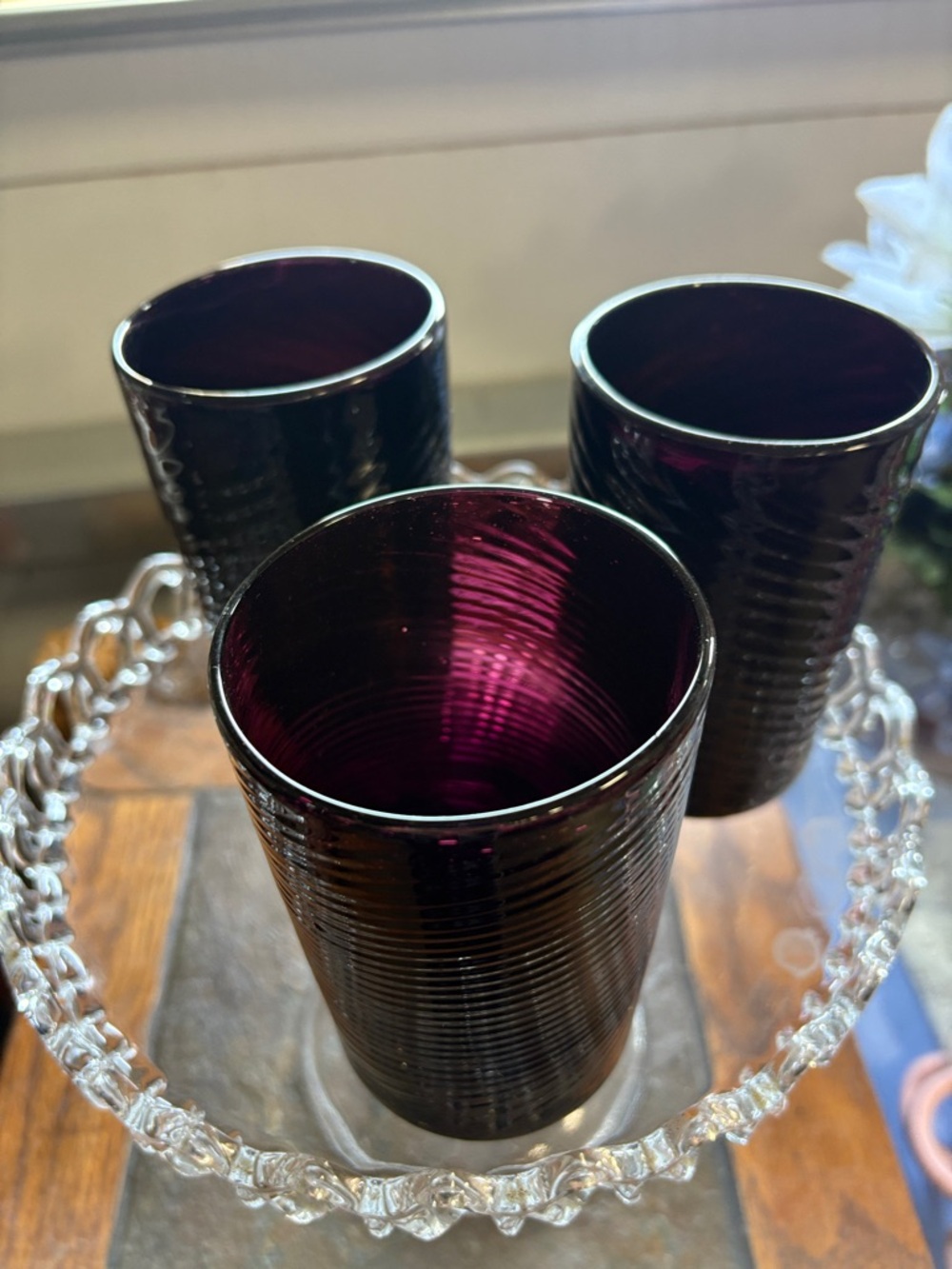 Vintage Avalos hand-blown Mexican tumbler glasses deep amethyst purple